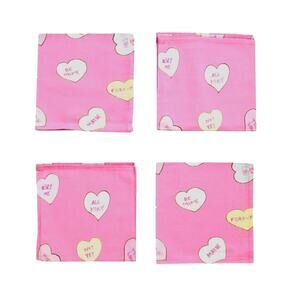 Chefanie CONVERSATION HEART Dinner Napkins 18x18 Cotton Set of 4 Pink Valentine
